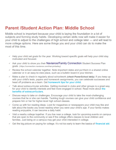 parent middle school action plan