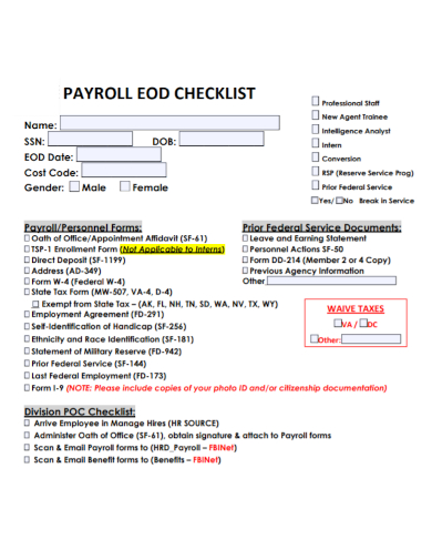 payroll eod checklist