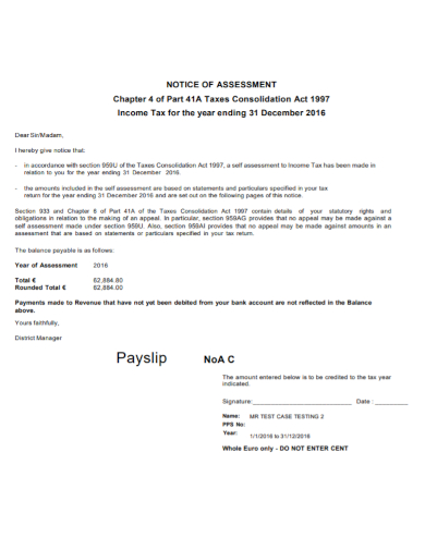 payslip notice of assessment