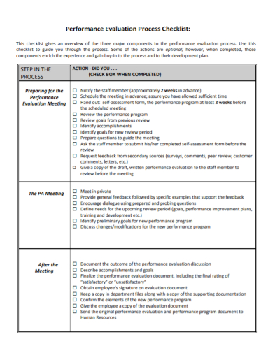 performance evaluation process checklist