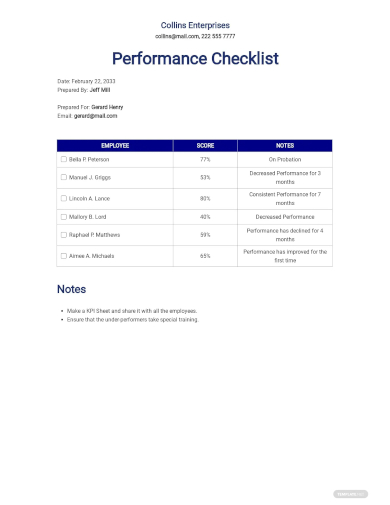 performance management checklist template