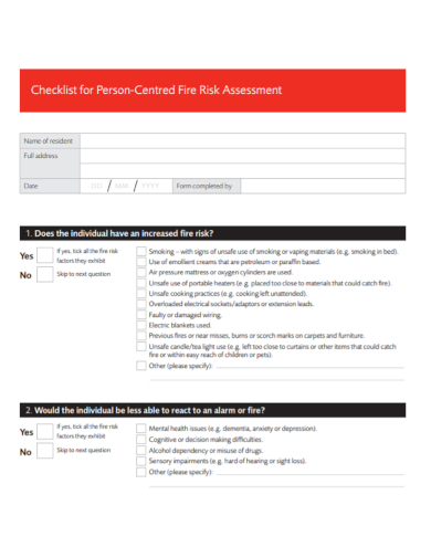 person centered fire risk assessment checklist