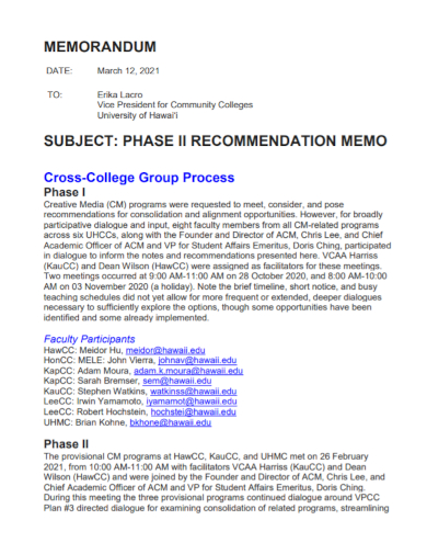 phase recommendation memo report