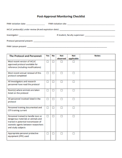 post approval monitoring checklist
