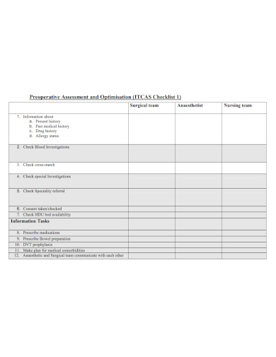 preoperative assessment optimisation checklist