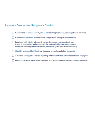 preoperative management checklist