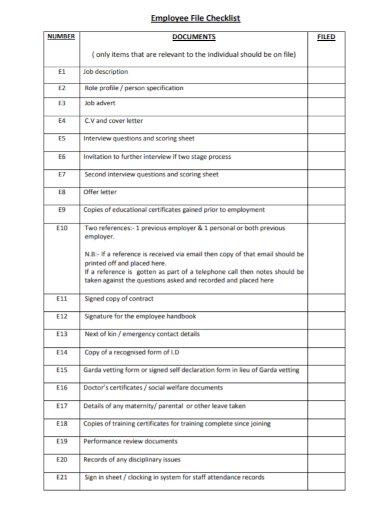 printable employee file checklist