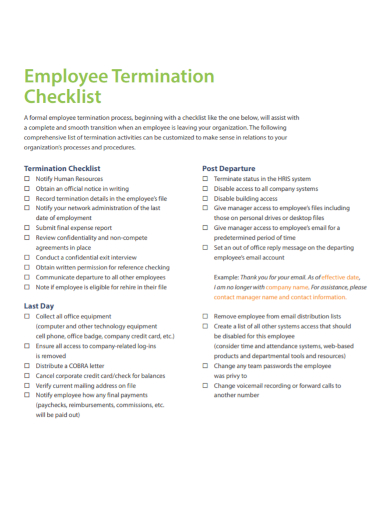 printable employee termination checklist