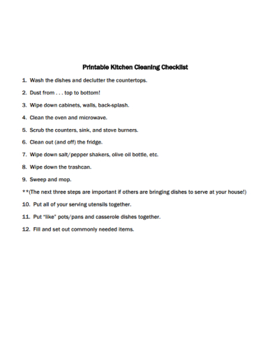 printable kitchen cleaning checklist