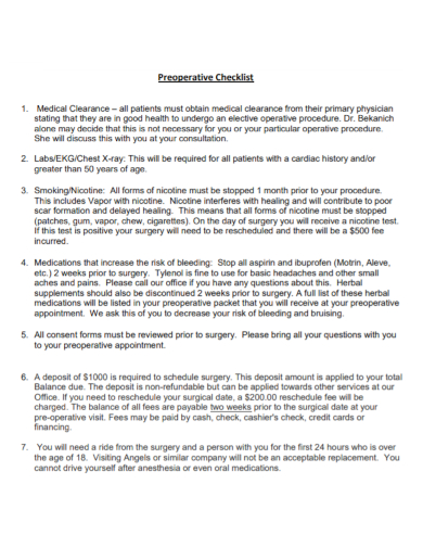 printable preoperative checklist
