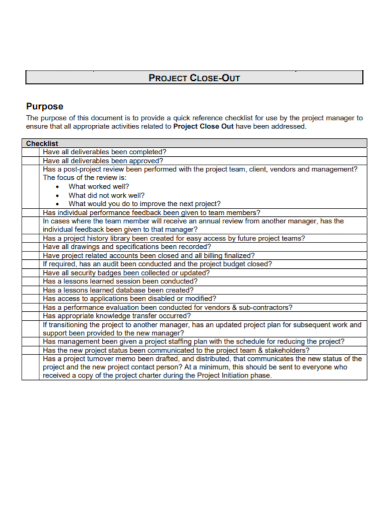 printable project closeout checklist