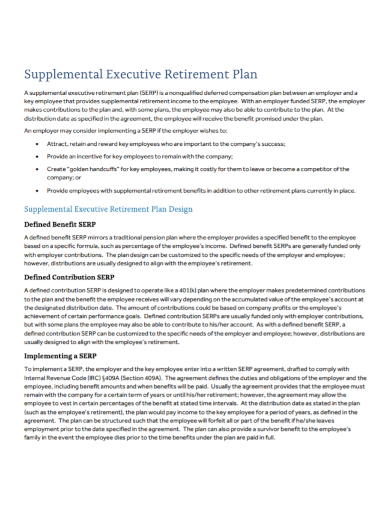 printable supplemental executive retirement plan