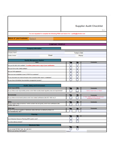 printable supplier audit checklist