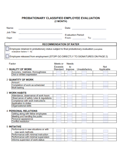 Free 10 Probationary Evaluation Samples Period Performance Employee 