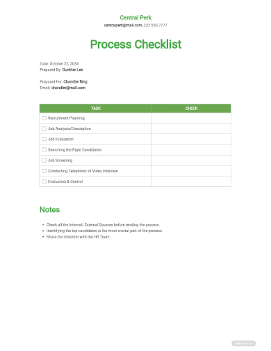 process checklist template