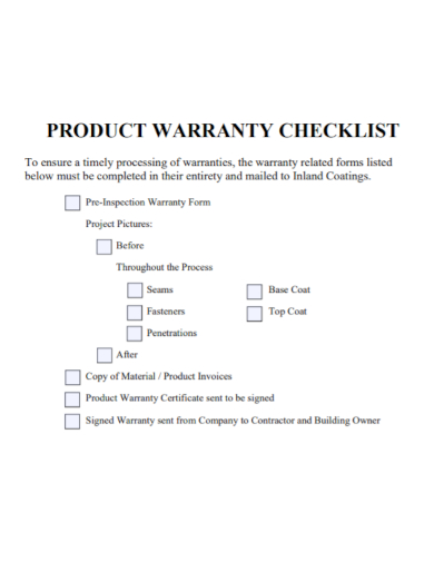 product warranty checklist
