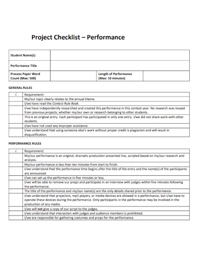 project performance checklist