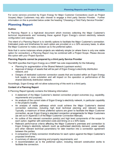 project scope planning report