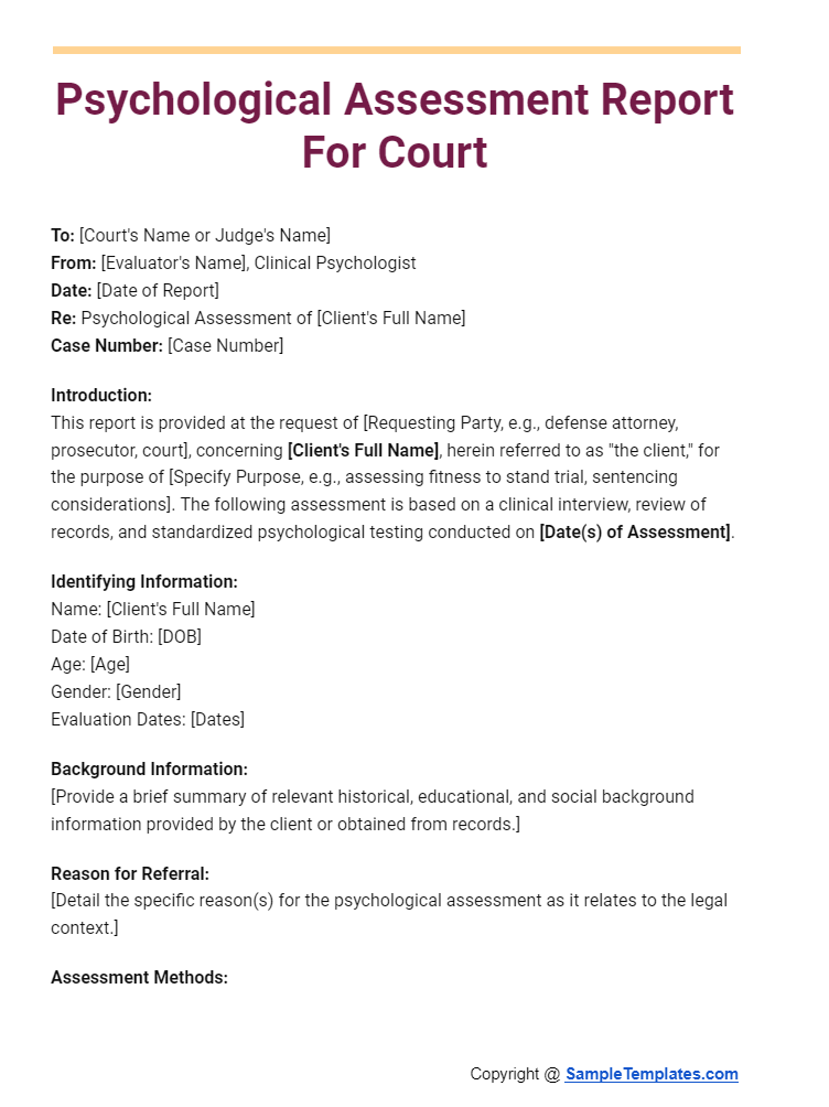 psychological assessment report for court