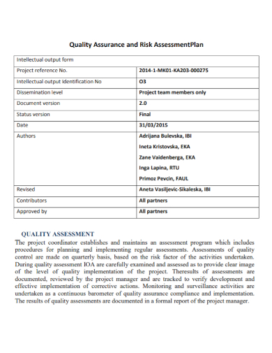 quality assurance risk assessment plan