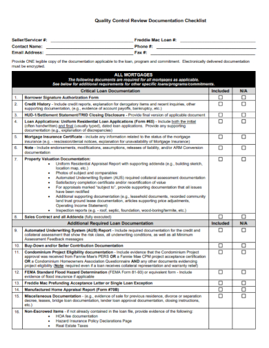 quality control review documentation checklist