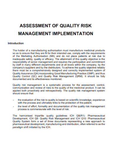 quality risk management assessment