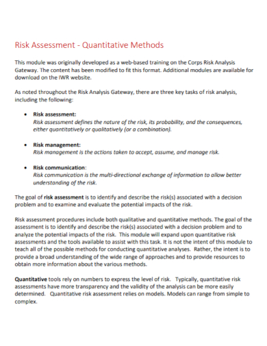 quantitative method risk assessment