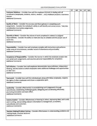 quantity of work job evaluation