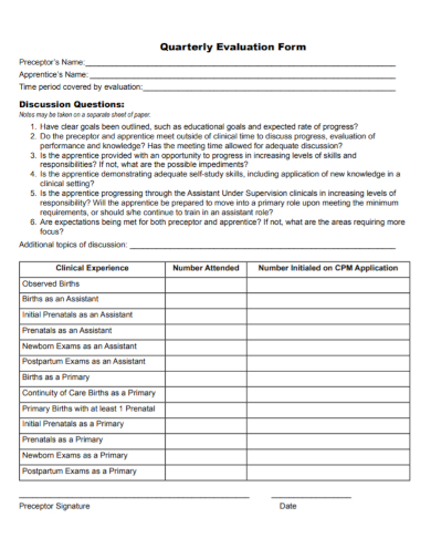 quarterly evaluation form