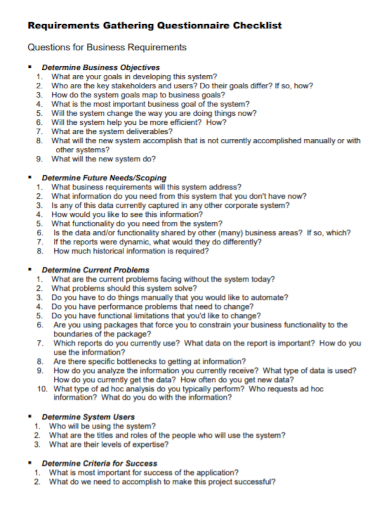 questionnaire checklist