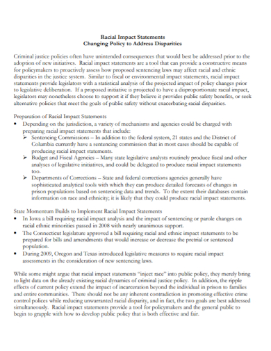 racial impact changing policy statement