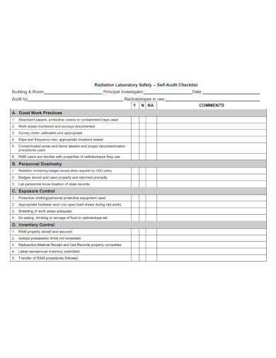 radiation laboratory safety audit checklist