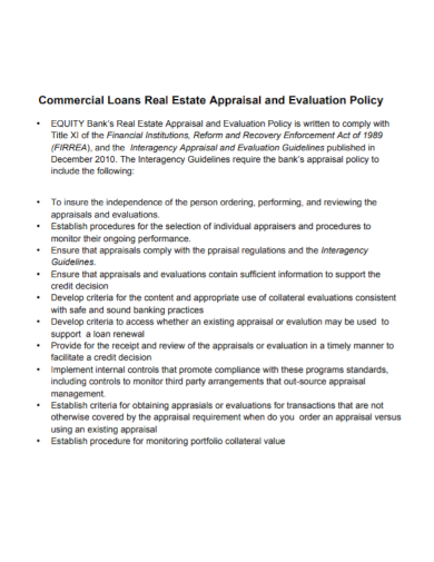 real estate appraisal evaluation policy
