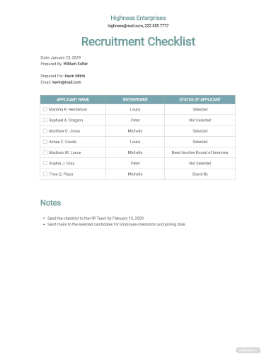 recruitment checklist template