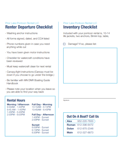 rental departure inventory checklist