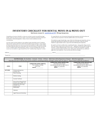 rental move in move out inventory checklist
