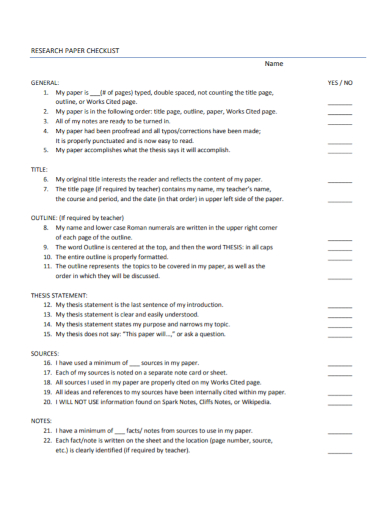 research paper checklist