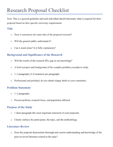 research proposal checklist