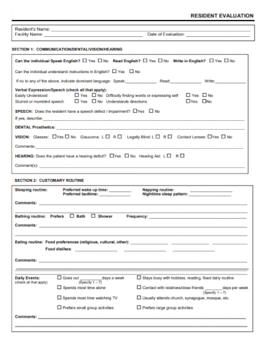 resident evaluation form