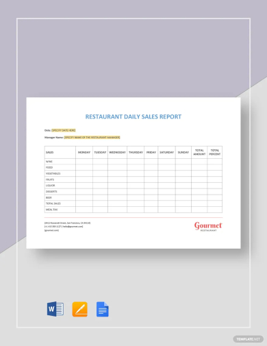 restaurant daily sales report template