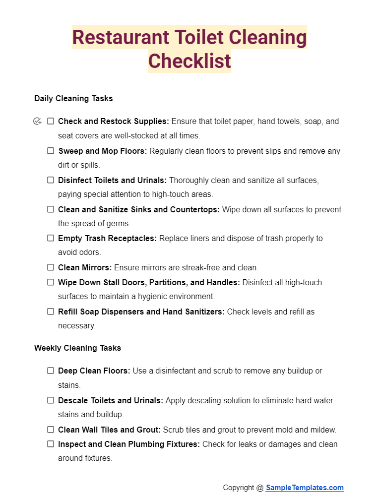 restaurant toilet cleaning checklist