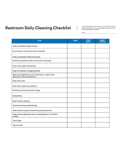 restroom daily cleaning checklist