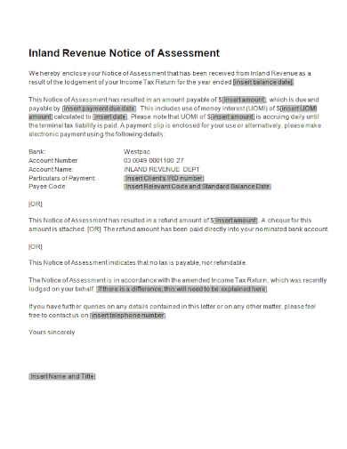 revenue notice of assessment
