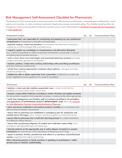risk management self assessment checklist