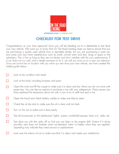 road test drive checklist