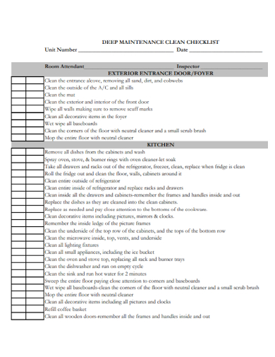 room deep maintenance clean checklist