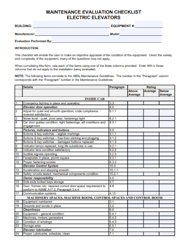 room maintenance evaluation checklist