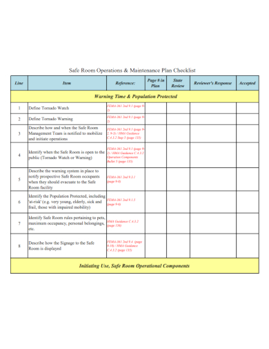 safe room maintenance plan checklist