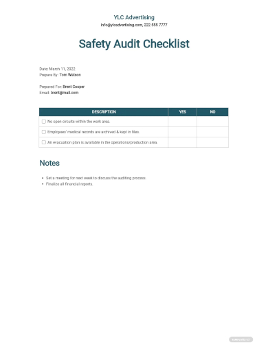 safety audit checklist template