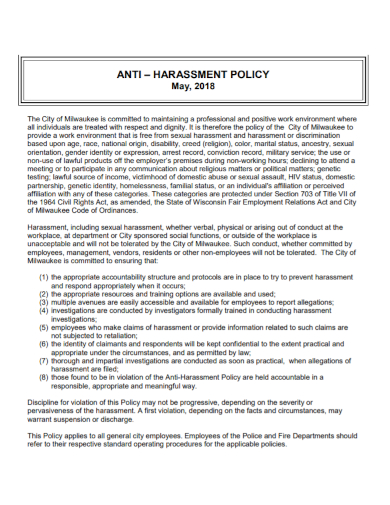 Free 10 Anti Harassment Policy Samples In Pdf Doc